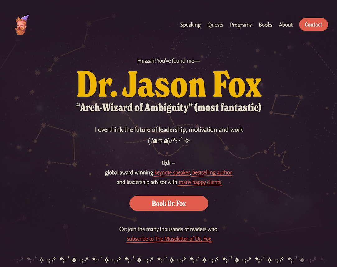 An image of the homepage of drjasonfox.com